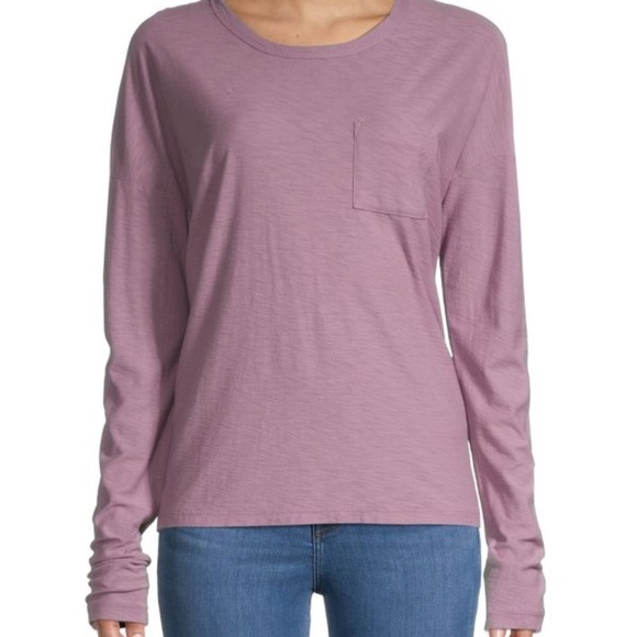 Monrow Boyfriend Pocket Crew Comfy Tee Shirt Top Long Sleeve Pink, Size S - Picture 1 of 12